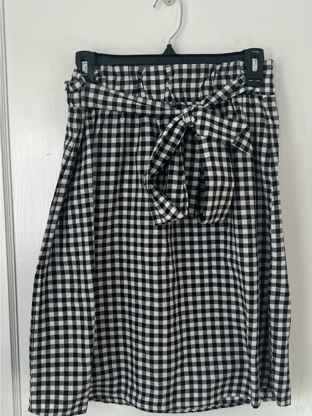 SHEIN Black and White Gingham Tie-Waist Midi Skirt